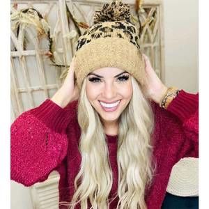 NEW DIRTY BEE women's pom pom beanie hat in leopard